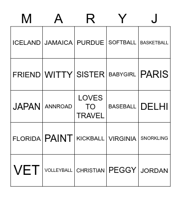 HAPPY BDAY MARY Bingo Card