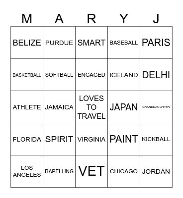 HAPPY BDAY MARY Bingo Card