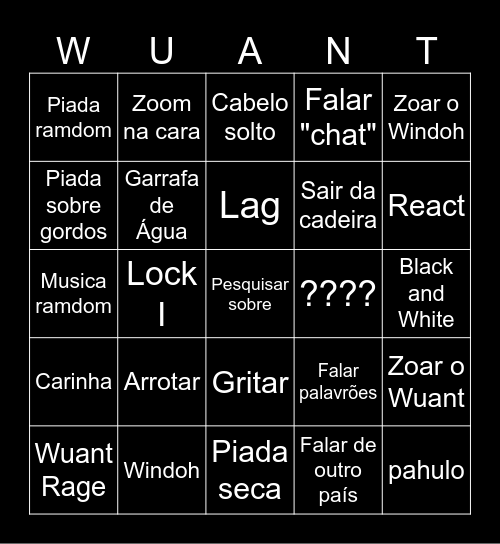 Wuant Bingo Card