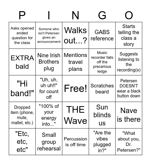 PINGO! Bingo Card