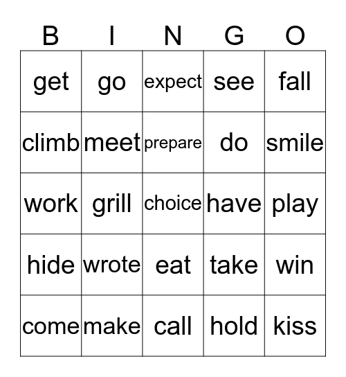 Irregular verbs Bingo Card