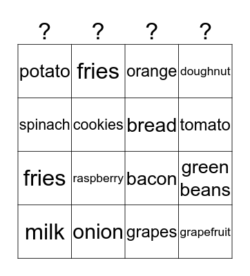 7 French Nourriture Bingo Card