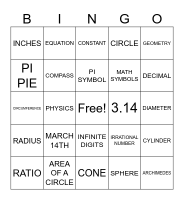 pi day bingo Card