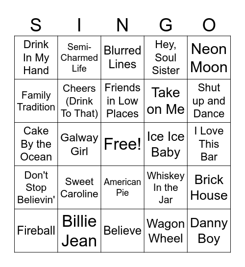 SHAMROCK SING Bingo Card