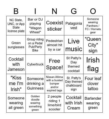 St Patty's Day Bingo Drinking Game (Charlotte Themed) Bingo Card