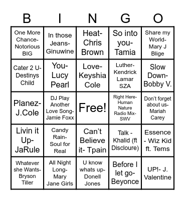 R&B BINGO @ LOCK AND KEY Bingo Card