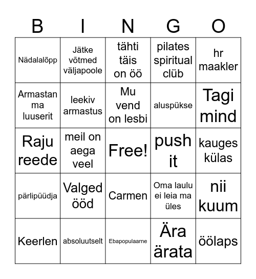 SUHE PIDU 3.0 Bingo Card