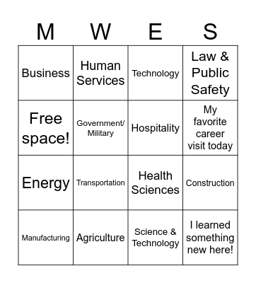 Career Cluster Bingo! Bingo Card