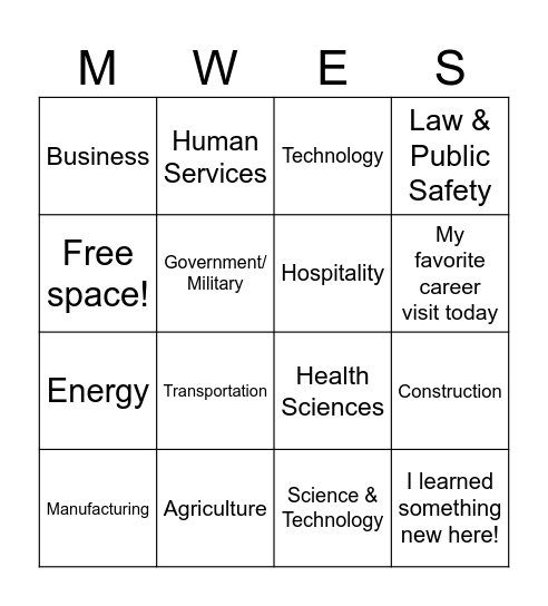 Career Cluster Bingo! Bingo Card