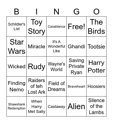 Popular Movies Bingo Card