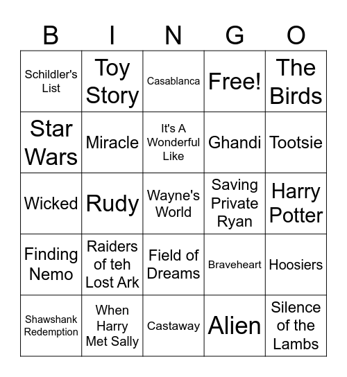Popular Movies Bingo Card