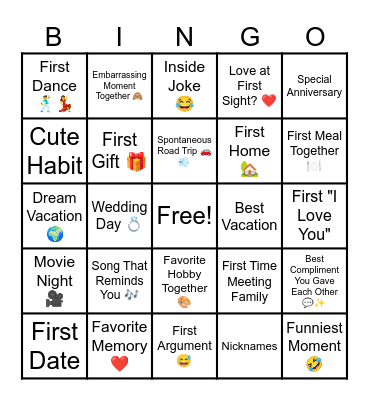 JB & Jeronie 11th Wedding Anniversary Bingo Card