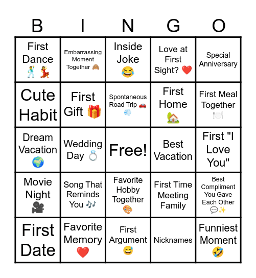 JB & Jeronie 11th Wedding Anniversary Bingo Card