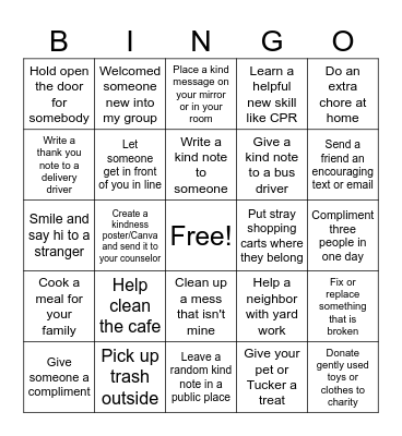 Kindness BINGO Card