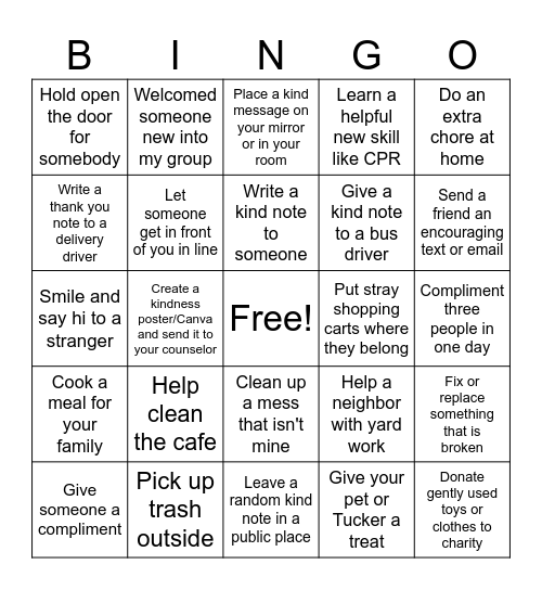 Kindness BINGO Card