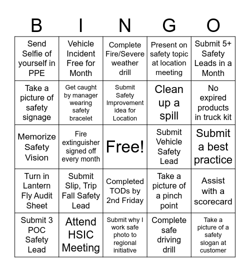 36Q Safety Bingo Card