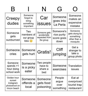 Puerto Rico Trip Bingo Card