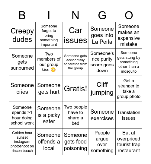 Puerto Rico Trip Bingo Card