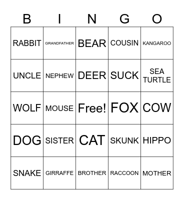 ASL - Family&Animals (club) Bingo Card