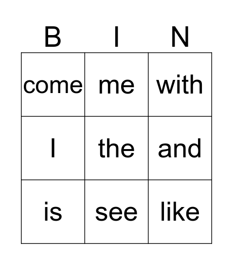 High-Frequency Words Bingo Card