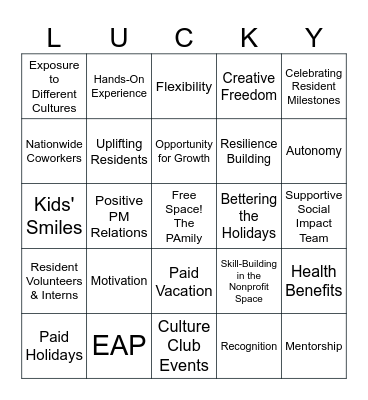 Lucky to Work at Project Access! Bingo Card