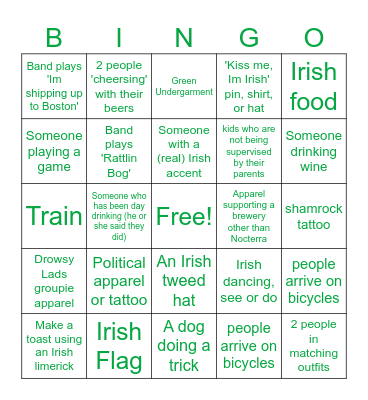 Nocterra Brewing... St Patrick's Day Style Bingo Card