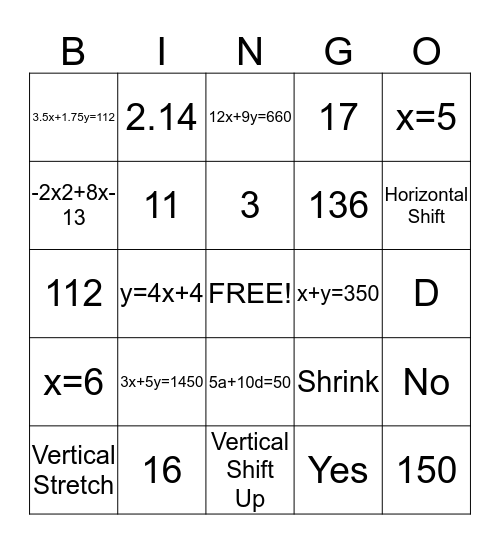 15 Week BINGO Review Bingo Card