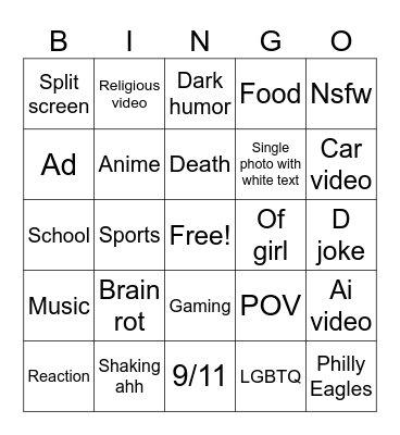 Insta reels Bingo Card