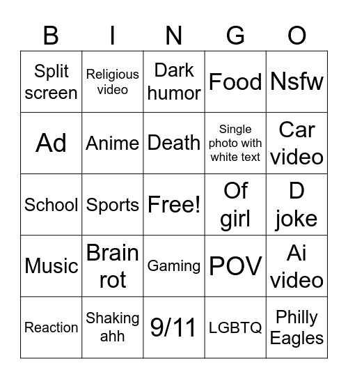 Insta reels Bingo Card
