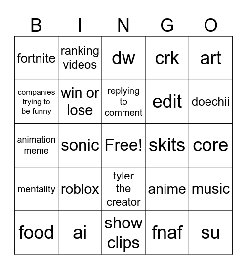 TIKTOK BINGO!! Bingo Card