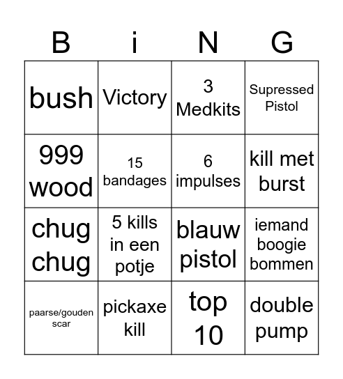 Fortnite Bingo 1 Bingo Card