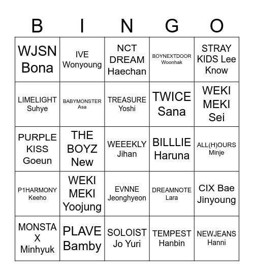 Min's Cupid Bingo Card