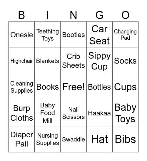 Baby Weber Gift Bingo Card