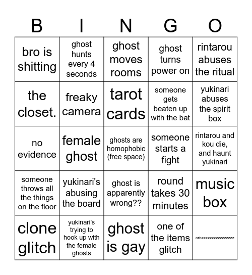 nooo Bingo Card