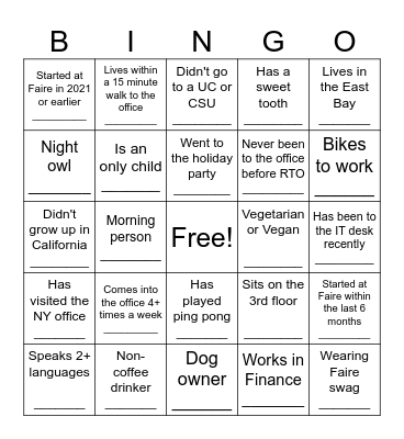 Faire - WHM Social Bingo Card