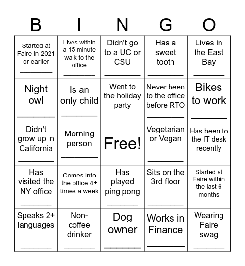 Faire - WHM Social Bingo Card