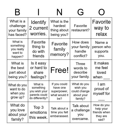 Therapy Bingo Card