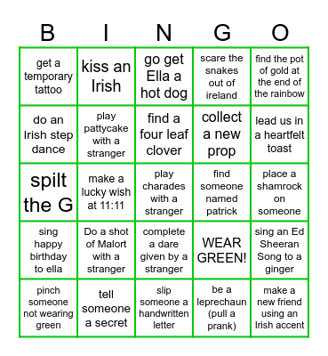 Ella Newcomb's Birth x Patty Day Bar Bingo Card