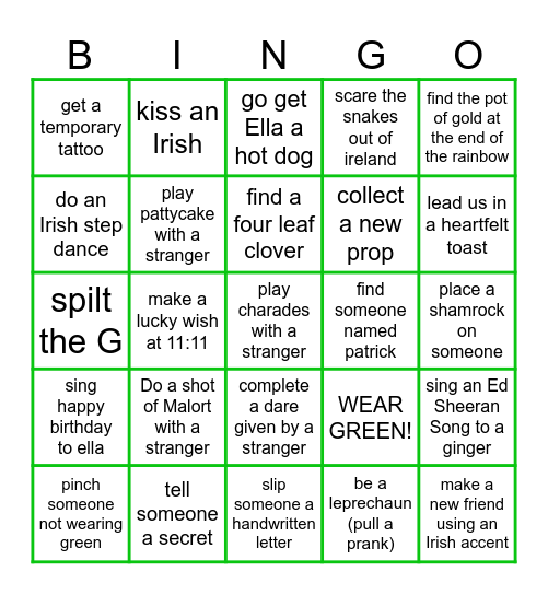 Ella Newcomb's Birth x Patty Day Bar Bingo Card