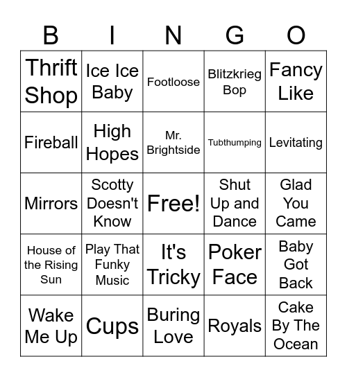 The Love of Music Bingo Card