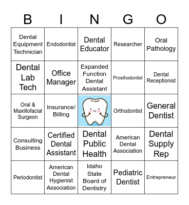 Dental Profession BIngo Card