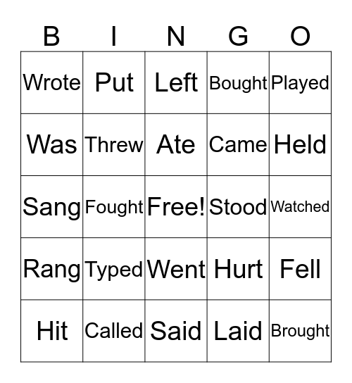 PAST TENSE VERBS Bingo Card