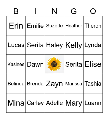 Rachel's Baby Shower Bingo Card