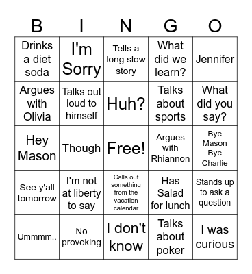 Untitled Bingo Card
