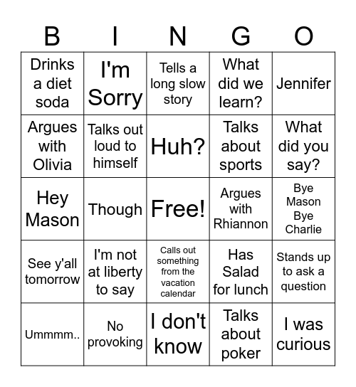 Untitled Bingo Card