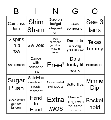 Swing bingo yay Bingo Card