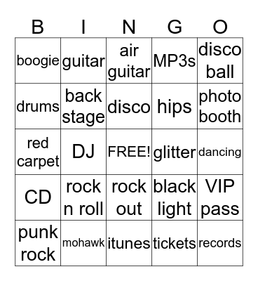 rock star  Bingo Card