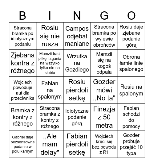 Kluby Bingo Card