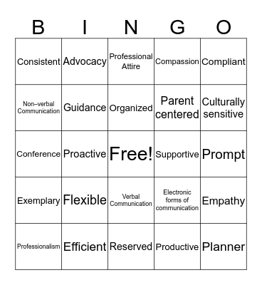 Professionalism and Communication Bingo Card