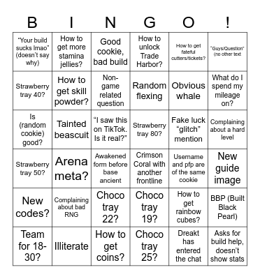 Neo’s General Guides and Help Bingo Card